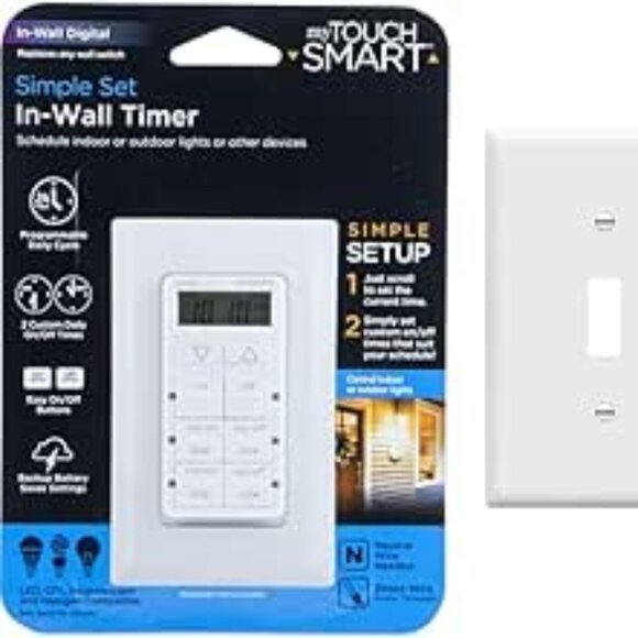 MyTouchSmart 24-Hour in-Wall Digital Timer, 4 Programmable Easy On/Off Buttons - Picture 2 of 5